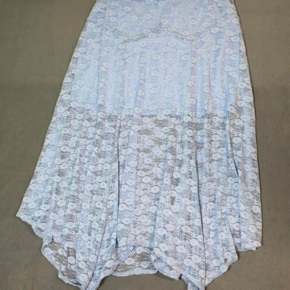 Dresses & Skirts - NWOT! Lace Stretch Maxi Midi Skirt Handkerchief Hem blue